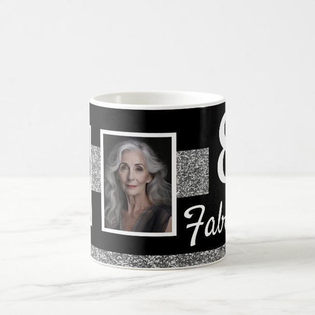 80 and Fabulous Silver Glitter 2 Photos Birthday Coffee Mug (Center)