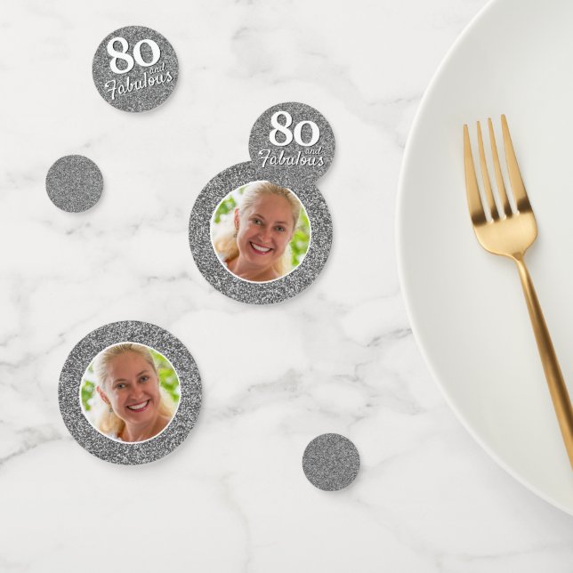 80 and Fabulous Silver Glitter Photo Birthday  Confetti (Group)