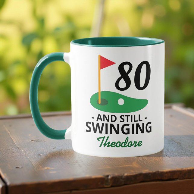 80 and Still Swinging, Funny 80th Birthday Golfer Mug (Creator Uploaded)