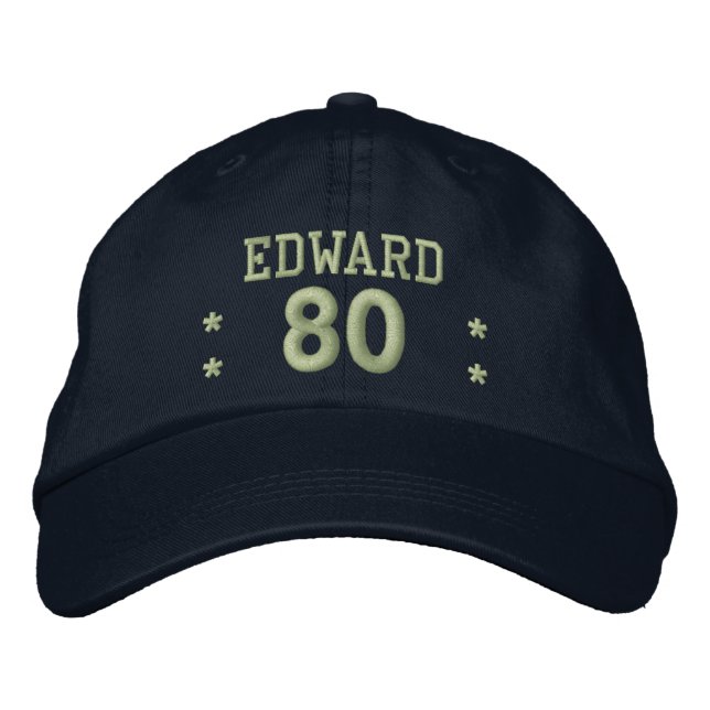 80 Birthday Custom Name NAVY GREEN V76B Embroidered Hat (Front)