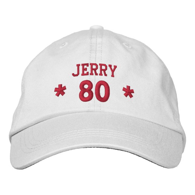 80 Birthday Custom Name Red Embroidery V17A Embroidered Hat (Front)