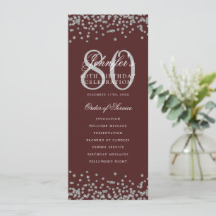 80 Birthday Program Silver Confetti Menu Burgundy  Invitation