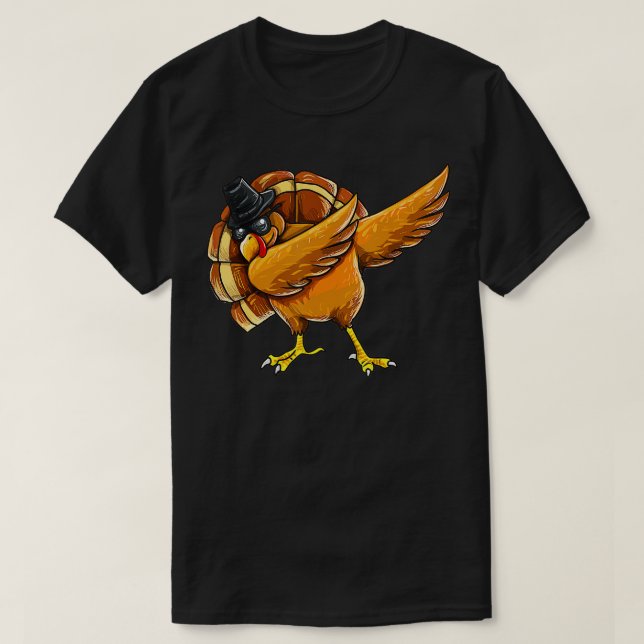 80 Dabbing Turkey Shirt Thanksgiving Boys Kids Men (Design Front)