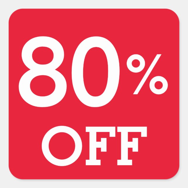 80% Eighty Percent OFF discount sale white and red Square Sticker (Front)