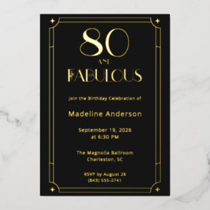 80 & Fabulous Black Gold Photo 80th Birthday