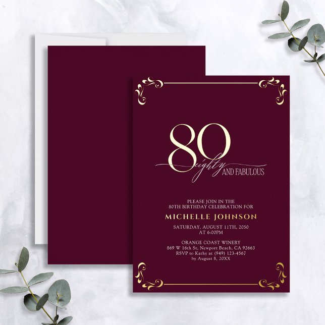 80 & Fabulous Burgundy & Gold Calligraphy Birthday (Creator Uploaded)