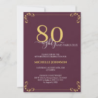80 & Fabulous Burgundy White & Gold Birthday