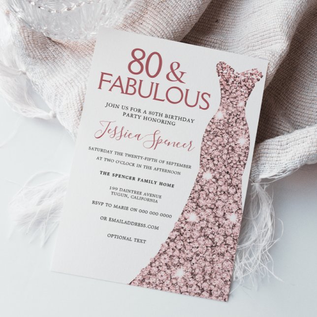 80 & Fabulous Rose Gold Dress 80th Birthday Party Invitation (Creator Uploaded)