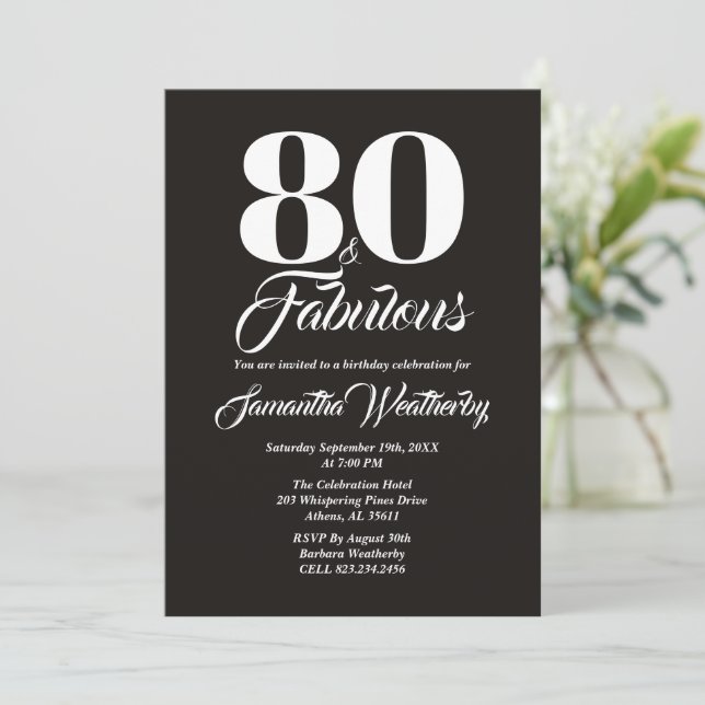 80 & Fabulous White Typography Celebration Invitation (Standing Front)