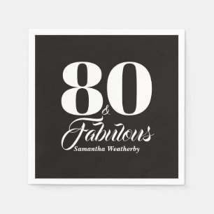 80 & Fabulous White Typography Party Decor Napkin