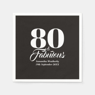 80 & Fabulous White Typography Party Keepsake Napkin