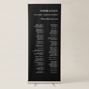 80 Guest Black Alphabetical Seating Chart Retractable Banner