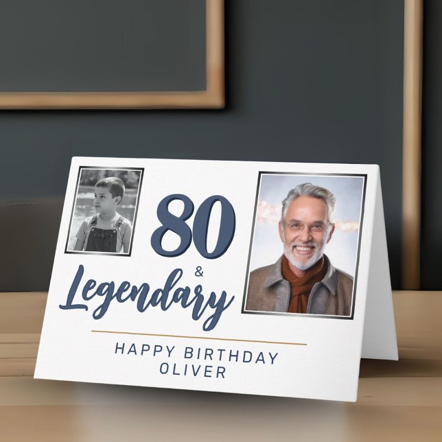 80 & Legendary 2 Photos 80th Birthday  Card (Creator Uploaded)