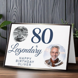 80 & Legendary Metallic 2 Photos 80th Birthday Card