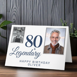 80 & Legendary Metallic 2 Photos 80th Birthday Card