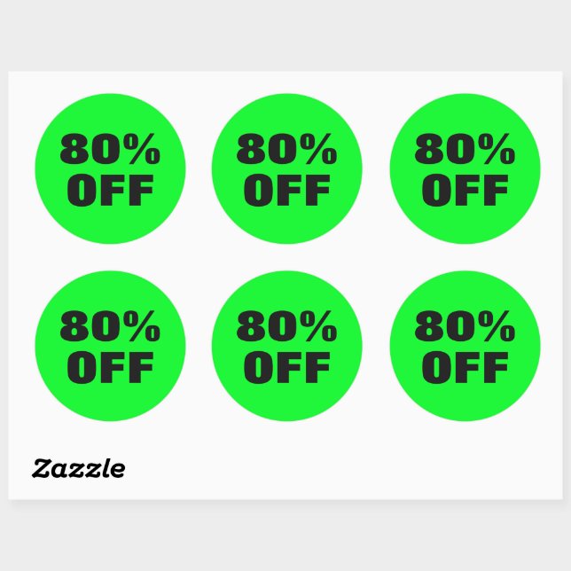 80 Percent Off discount neon green mark down Classic Round Sticker (Sheet)