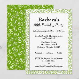 80 Random Number Pattern Green/White 80th Invitation