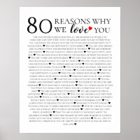 80 Reasons We Love You 80th Birthday gift for her