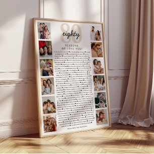 80 Reasons We Love You Birthday Keepsake Gift Poster