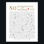 80 reasons why we love you 70th 60th 50th birthday poster<br><div class="desc">designed by The Arty Apples Limited</div>