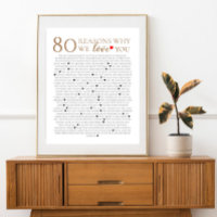 80 reasons why we love you 70th 60th 50th birthday