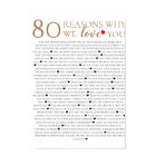 80 reasons why we love you 70th 60th 50th birthday