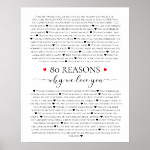 80 reasons why we love you 80th 60th birthday 40th poster