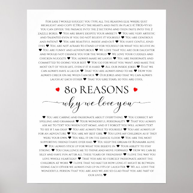 80 reasons why we love you 80th 60th birthday 40th poster (Front)