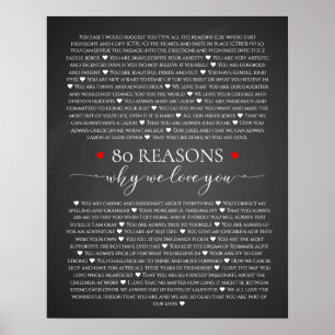 80 reasons why we love you 80th 60th birthday 40th poster