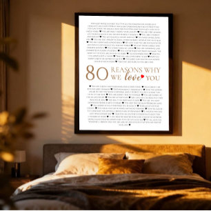 80 reasons why we love you 80th birthday gift poster