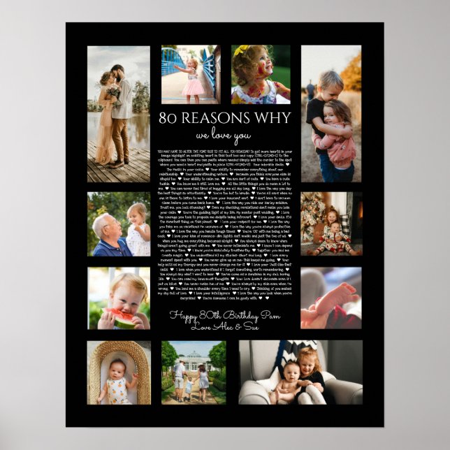 80 reasons why we love you black and white poster (Front)