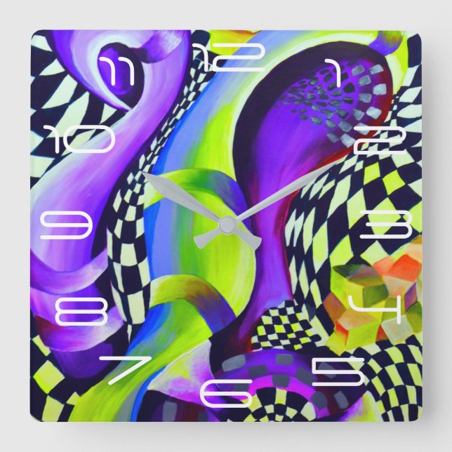 80 s Art Deco Geometric Pattern Square Wall Clock (Front)