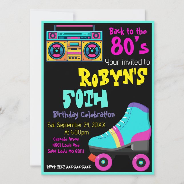 80’s or 90s Theme Birthday Invitation (Front)