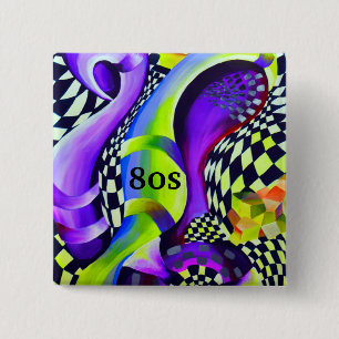 80`s Retro Vintage Geometric Pattern 15 Cm Square Badge