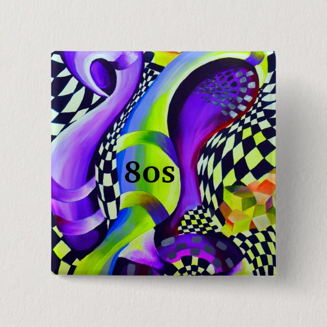 80`s Retro Vintage Geometric Pattern 15 Cm Square Badge (Front)