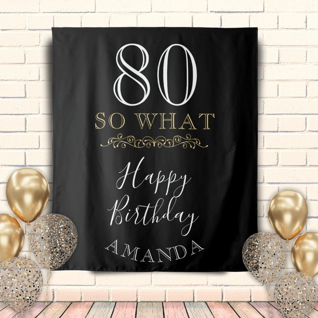 80 So what Funny Quote Black Elegant 80th Birthday Tapestry (Creator Uploaded)