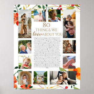 80 things we love about you orange flowers poster