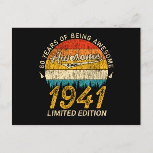 80 Year Old Bday 1941 Awesome Since 80th Birthday Postcard