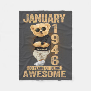80 Year Old January 1946 Teddy Bear 80th Birthday Fleece Blanket