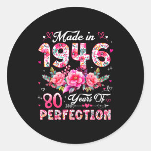 80 Year Old Made In 1946 Floral 80th Birthday Wome Classic Round Sticker