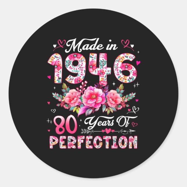80 Year Old Made In 1946 Floral 80th Birthday Wome Classic Round Sticker (Front)