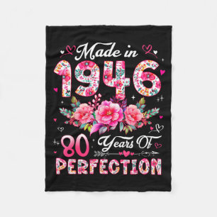 80 Year Old Made In 1946 Floral 80th Birthday Wome Fleece Blanket