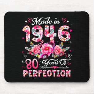 80 Year Old Made In 1946 Floral 80th Birthday Wome Mouse Mat