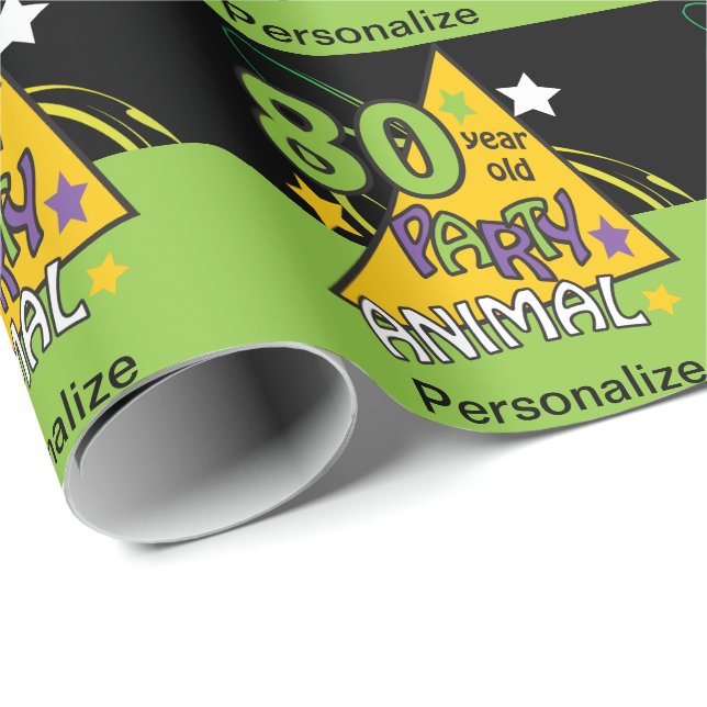 80 Year Old Party Animal Birthday Wrapping Paper (Roll Corner)