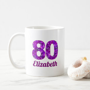 80 years gift purple flowers 80th birthday custom coffee mug