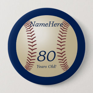 80 Years Old, Baseball on Blue Button Pin