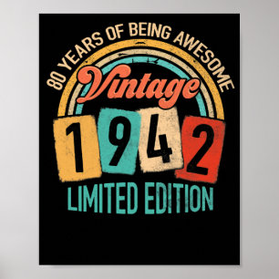 80 Years Old Of Be Awesome In 1942 80th Birthday Poster
