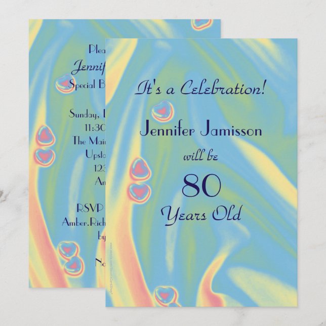 80 Years Old Pastel Blue Birthday Party Invite (Front/Back)
