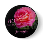 80 Years Old, Pink Rose Button Pin