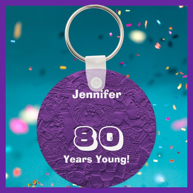 80 Years Young Cute Purple Rag Dolls, Name,  Key Ring (Creator Uploaded)